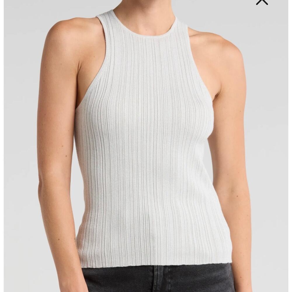 NWT Madewell Phoebe Snowy Silver Cutaway Ribbed Tank Size L - Picture 4 of 12